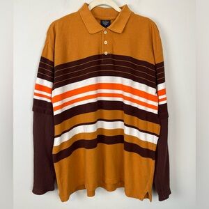 Vintage Old Skool Long Sleeve Cotton Multicolor Polo T Shirt Size L